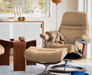 Stressless reclining chair and adjustable ottoman with Signature base.